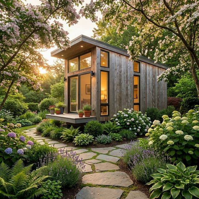 Beautiful tiny house in a lush garden
